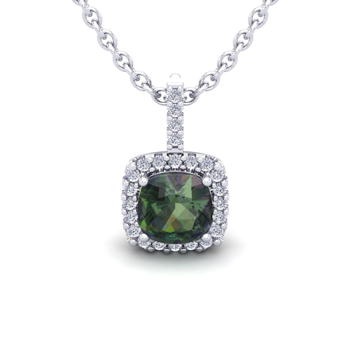 1 1/3 Carat Cushion Cut Mystic Topaz & Halo Diamond Necklace in 14K White Gold (1.5 g), 18 Inches,  by SuperJeweler