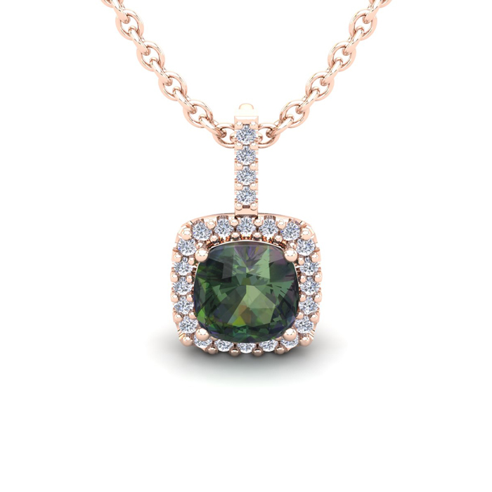 1 1/3 Carat Cushion Cut Mystic Topaz & Halo Diamond Necklace in 14K Rose Gold (1.5 g), 18 Inches,  by SuperJeweler