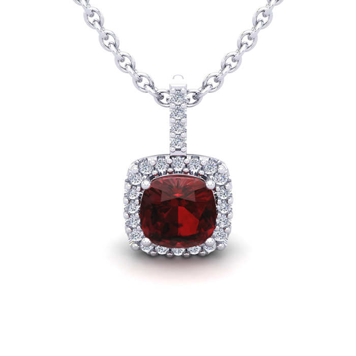 1.25 Carat Cushion Cut Garnet & Halo Diamond Necklace in 14K White Gold (1.5 g), 18 Inches,  by SuperJeweler