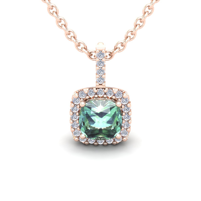 1 Carat Cushion Cut Green Amethyst & Halo Diamond Necklace in 14K Rose Gold (1.5 g), 18 Inches,  by SuperJeweler