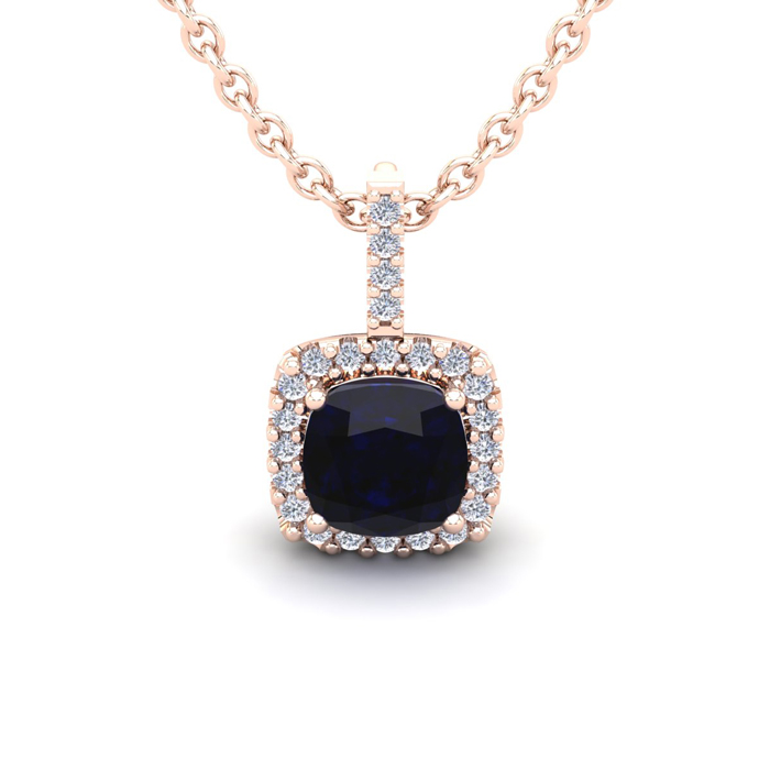 1.25 Carat Cushion Cut Sapphire & Halo Diamond Necklace in 14K Rose Gold (1.5 g), 18 Inches,  by SuperJeweler