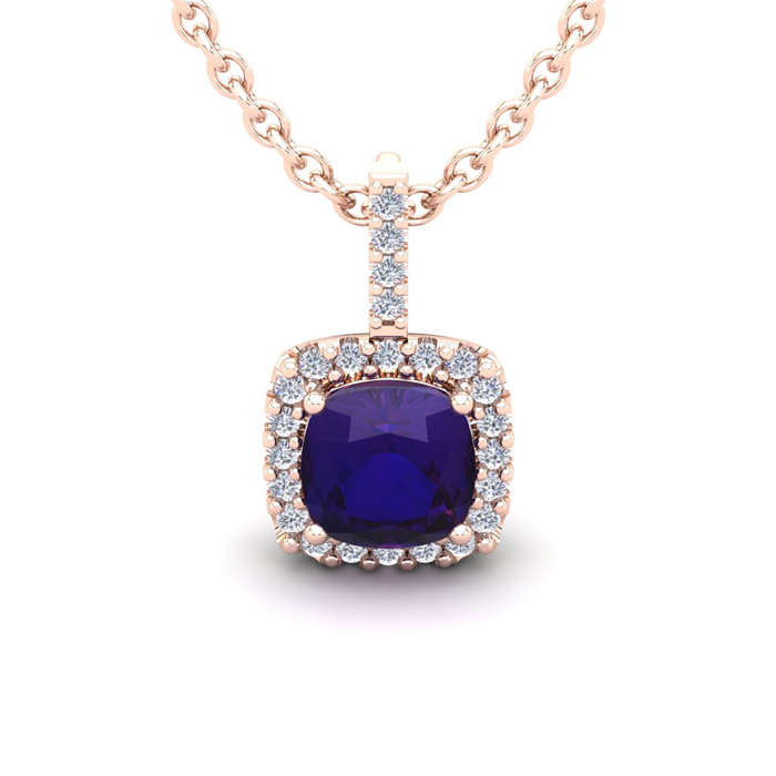 1 3/4 Carat Cushion Cut Amethyst & Halo Diamond Necklace In 14K Rose Gold (2 G), 18 Inches, I/J By SuperJeweler