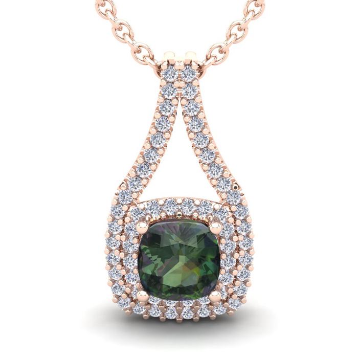 1 1/3 Carat Cushion Cut Mystic Topaz & Double Halo Diamond Necklace in 14K Rose Gold (2.8 g), 18 Inches,  by SuperJeweler