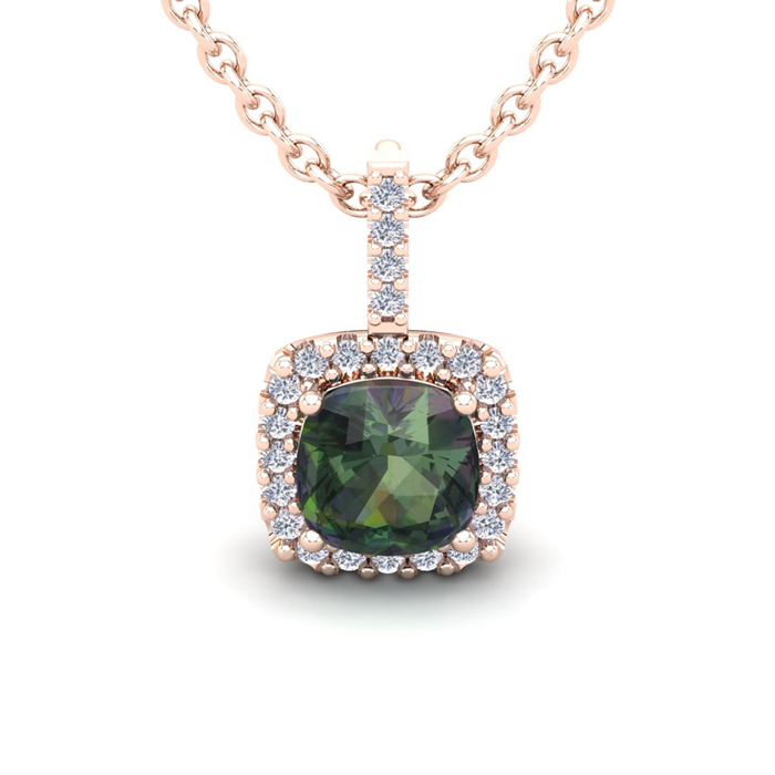 2.5 Carat Cushion Cut Mystic Topaz & Halo Diamond Necklace in 14K Rose Gold (2.4 g), 18 Inches,  by SuperJeweler