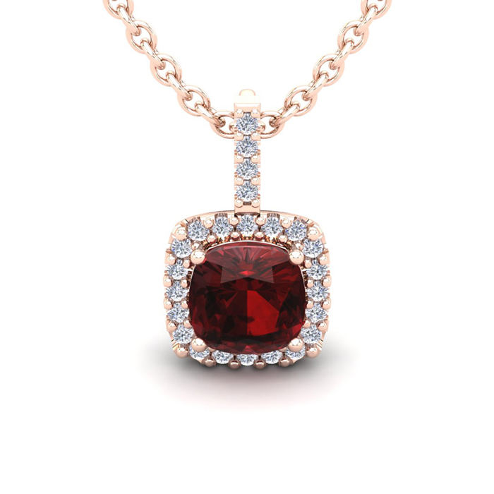 3 1/2 Carat Cushion Cut Garnet & Halo Diamond Necklace in 14K Rose Gold (2.4 g), 18 Inches,  by SuperJeweler