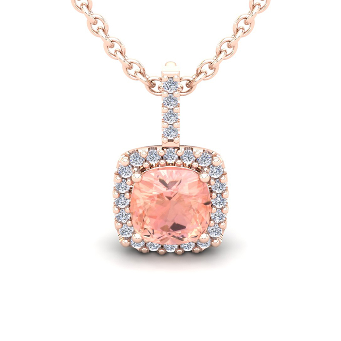 3 1/2 Carat Cushion Cut Morganite & Halo Diamond Necklace in 14K Rose Gold (2.4 g), 18 Inches,  by SuperJeweler