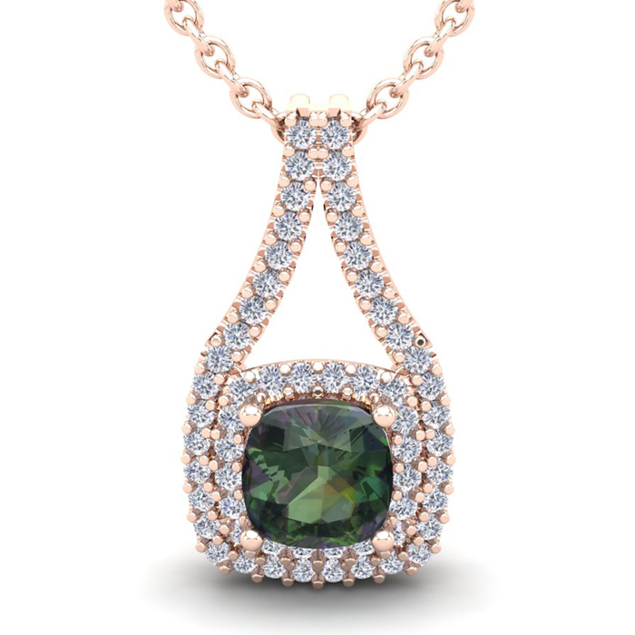 2 3/4 Carat Cushion Cut Mystic Topaz & Double Halo Diamond Necklace in 14K Rose Gold (3.9 g), 18 Inches,  by SuperJeweler