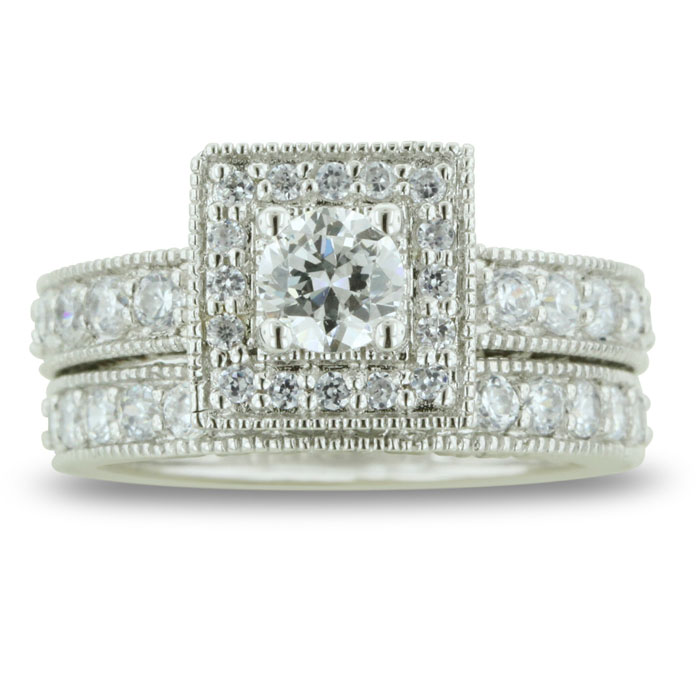 1.5 Carat Princess Cut Diamond Bridal Engagement Ring Set in 14k White Gold (8.3 g), , Size 12 by SuperJeweler