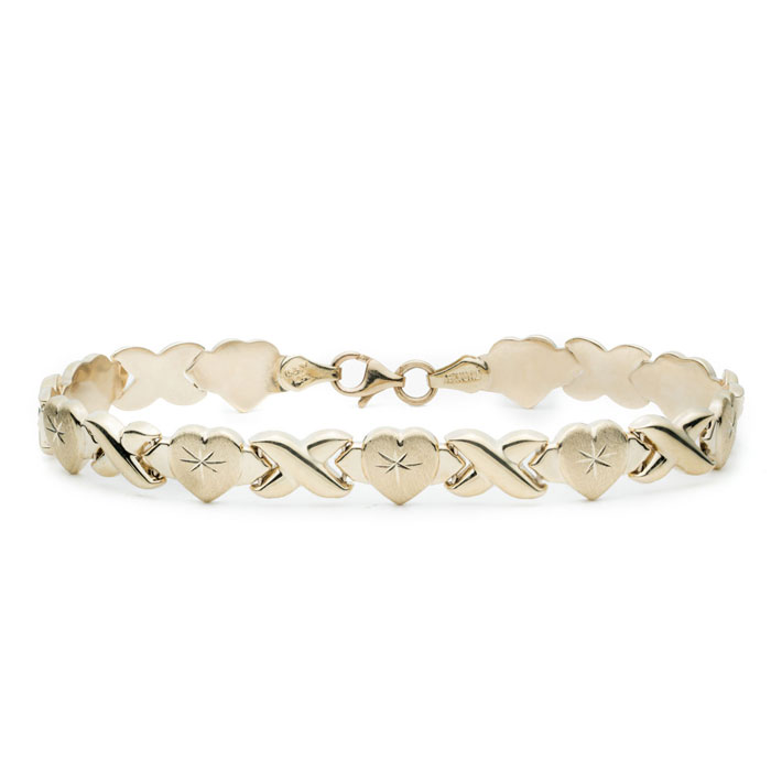 Yellow Gold (5.2 g) Stampato XO Heart Bracelet, 7 Inches by SuperJeweler