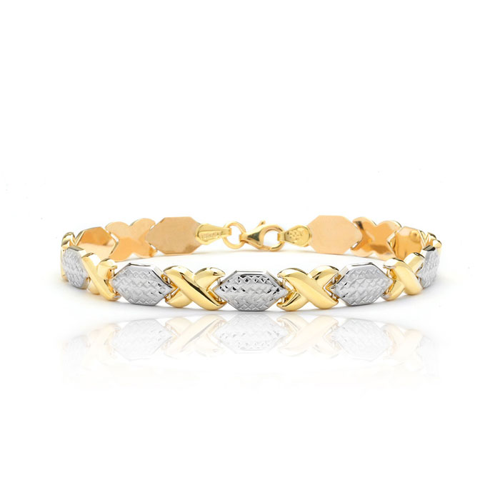 Yellow & White Gold (4.8 g) Stampato XO Bracelet, 7 Inches by SuperJeweler