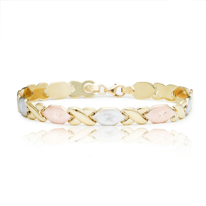 Gold (4.8 g) Tri Tone Stampato XO Bracelet, 7 Inches by SuperJeweler