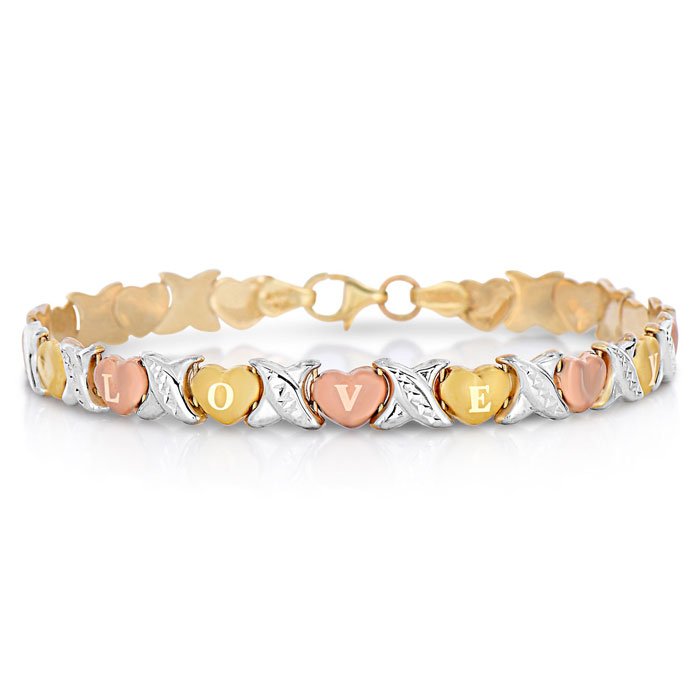 Gold (5.1 g) Tri Tone I Love You Bracelet, 7 Inches by SuperJeweler