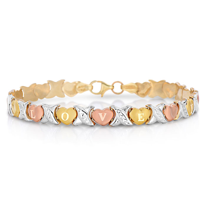 Gold (5.4 g) Tri Tone I Love You Bracelet, 8 Inches by SuperJeweler