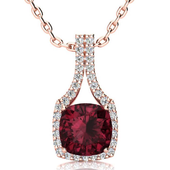 3 2/3 Carat Cushion Cut Garnet & Classic Halo Diamond Necklace in 14K Rose Gold (3.5 g), 18 Inches,  by SuperJeweler