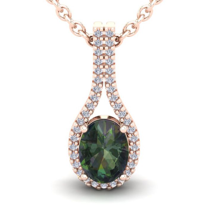 1.25 Carat Oval Shape Mystic Topaz & Halo Diamond Necklace in 14K Rose Gold (2.2 g), 18 Inches,  by SuperJeweler