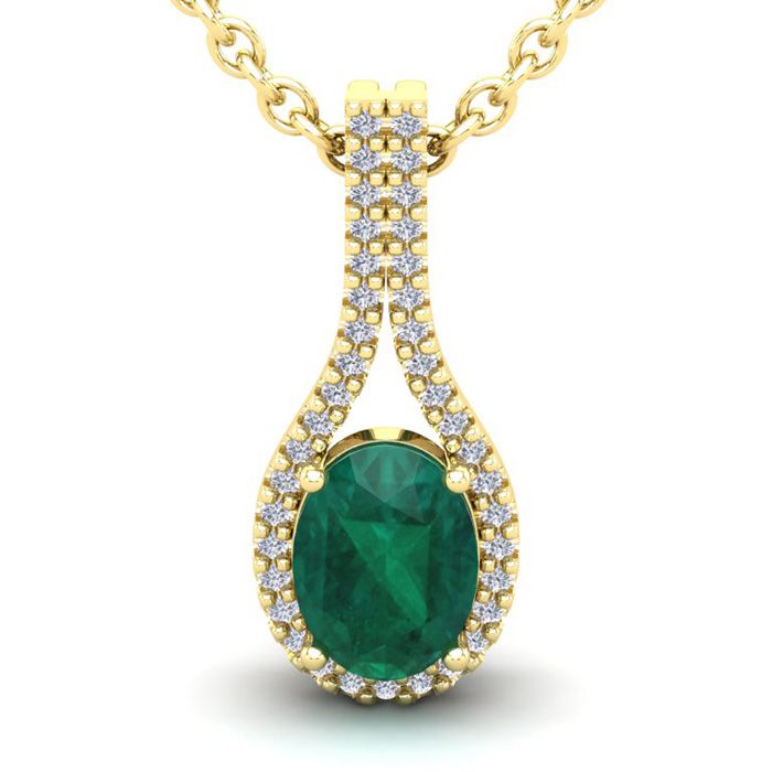 1 1/3 Carat Oval Shape Emerald Cut & Halo Diamond Necklace in 14K Yellow Gold (2.2 g), 18 Inches,  by SuperJeweler