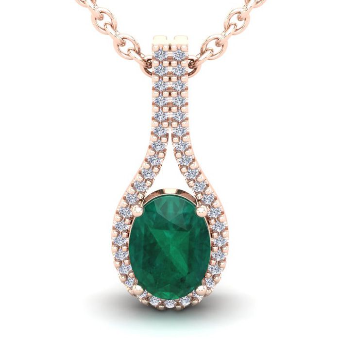 1 1/3 Carat Oval Shape Emerald Cut & Halo Diamond Necklace in 14K Rose Gold (2.2 g), 18 Inches,  by SuperJeweler