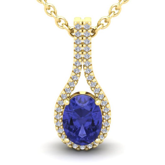 1.5 Carat Oval Shape Tanzanite & Halo Diamond Necklace in 14K Yellow Gold (2.2 g), 18 Inches,  by SuperJeweler