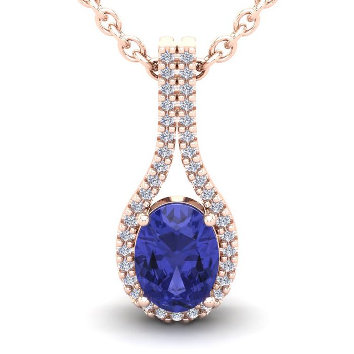 1.5 Carat Oval Shape Tanzanite & Halo Diamond Necklace in 14K Rose Gold (2.2 g), 18 Inches,  by SuperJeweler