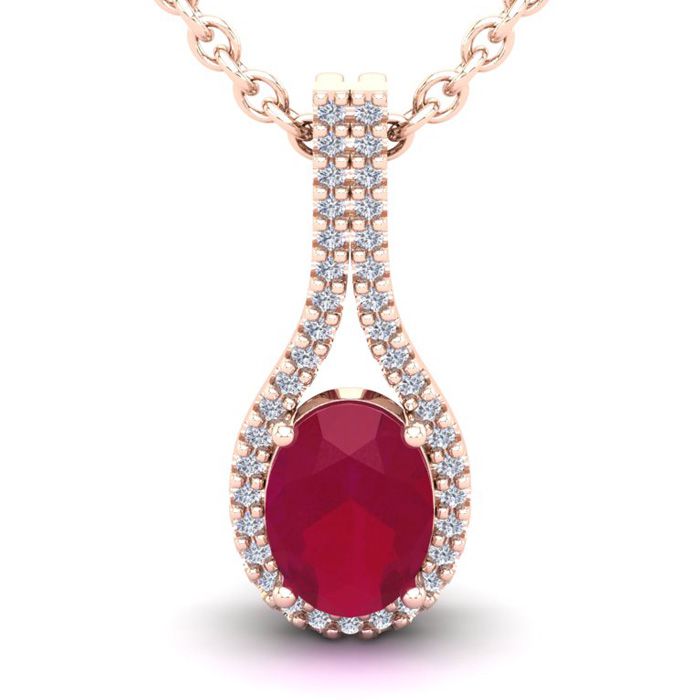 1 3/4 Carat Oval Shape Ruby & Halo Diamond Necklace in 14K Rose Gold (2.2 g), 18 Inches,  by SuperJeweler