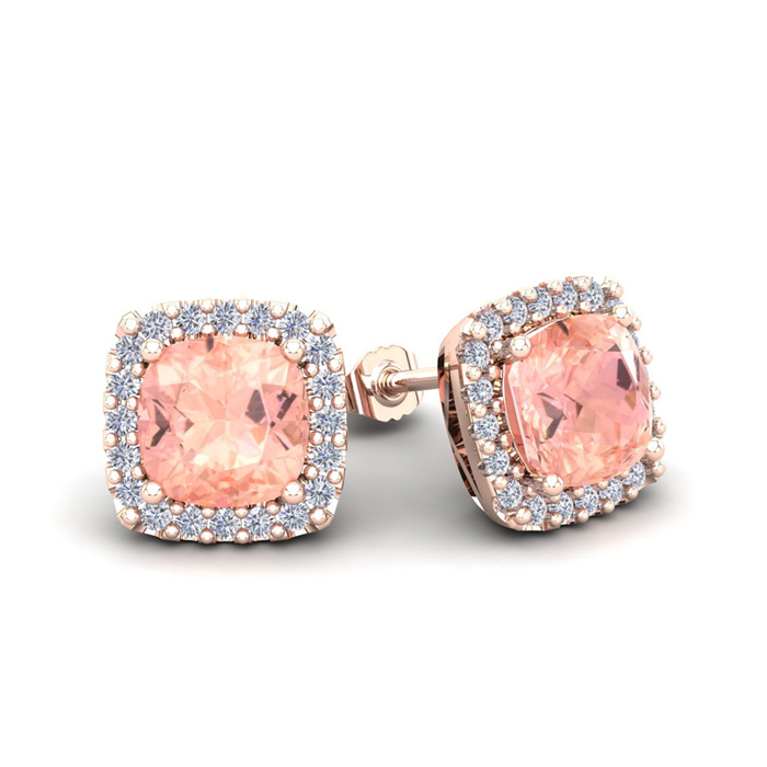 2 Carat Cushion Cut Morganite & Halo Diamond Stud Earrings in 14K Rose Gold (2.6 g),  by SuperJeweler