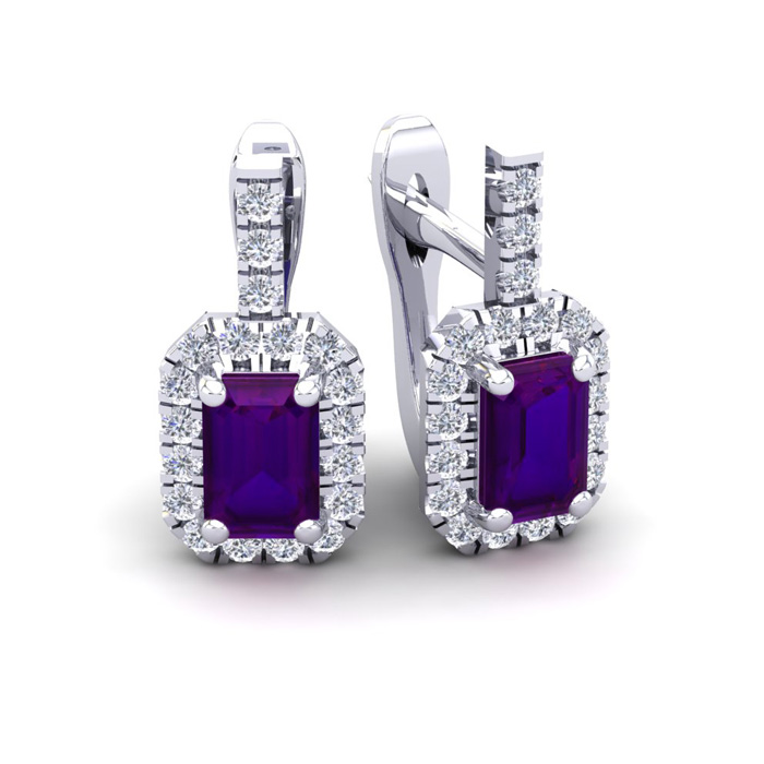 1.5 Carat Amethyst & Halo Diamond Dangle Earrings in 14K White Gold (3.4 g),  by SuperJeweler