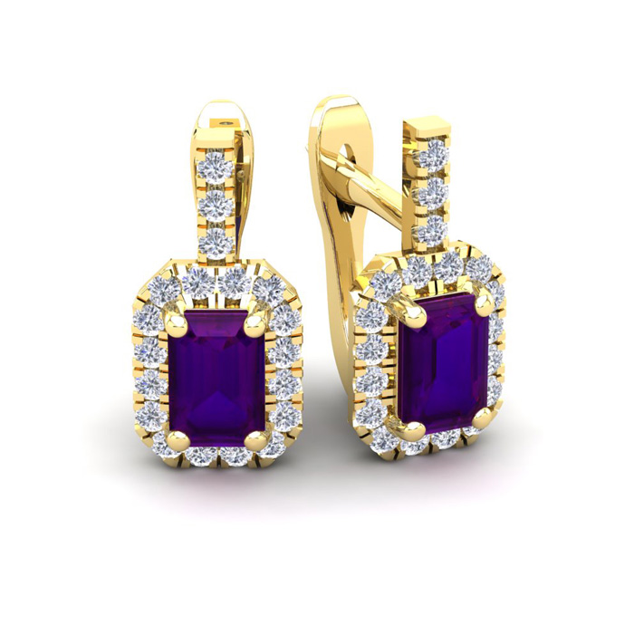 1.5 Carat Amethyst & Halo Diamond Dangle Earrings in 14K Yellow Gold (3.4 g),  by SuperJeweler