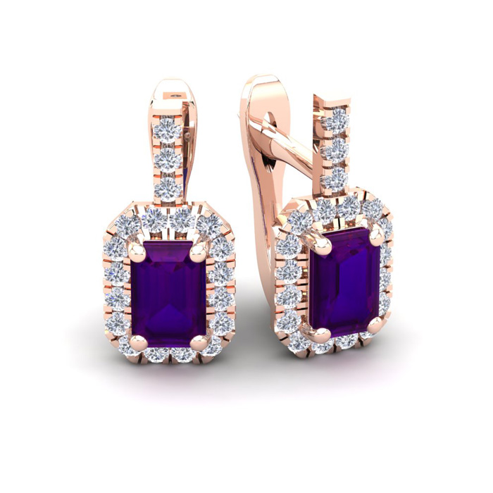 1.5 Carat Amethyst & Halo Diamond Dangle Earrings in 14K Rose Gold (3.4 g),  by SuperJeweler