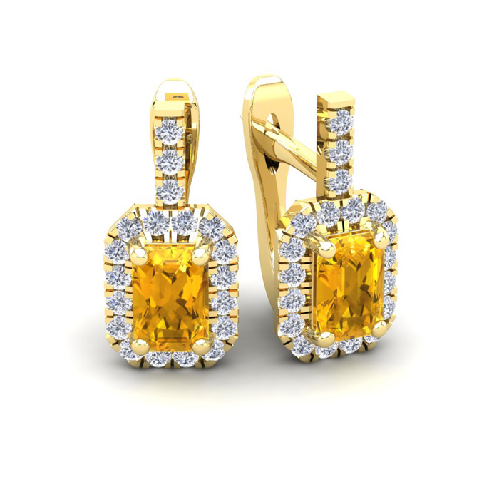 1.5 Carat Citrine & Halo Diamond Dangle Earrings in 14K Yellow Gold (3.4 g),  by SuperJeweler