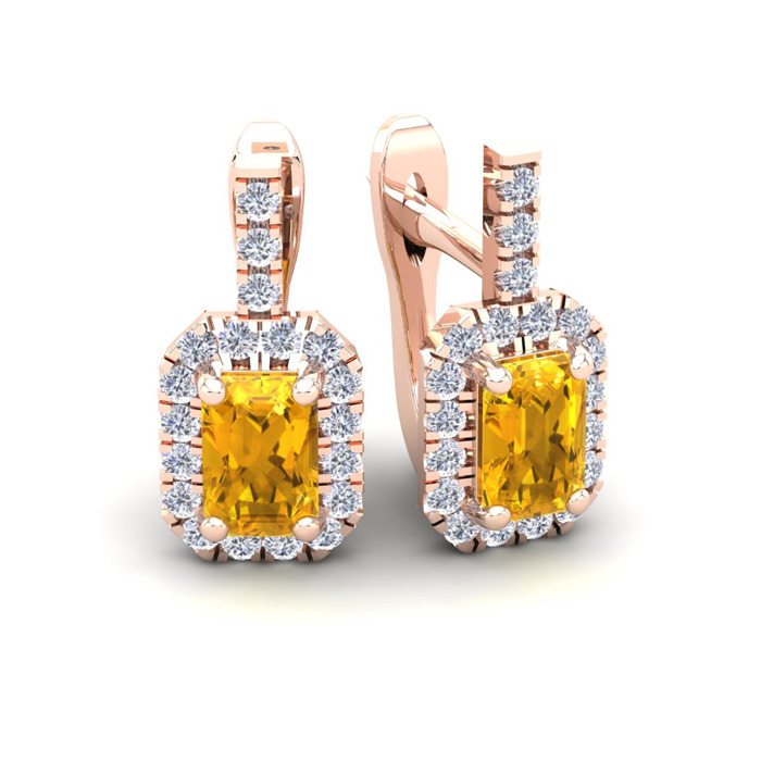 1.5 Carat Citrine & Halo Diamond Dangle Earrings in 14K Rose Gold (3.4 g),  by SuperJeweler