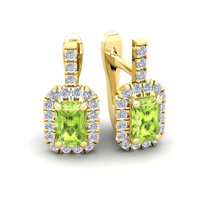 1 3/4 Carat Peridot & Halo Diamond Dangle Earrings in 14K Yellow Gold (3.4 g),  by SuperJeweler