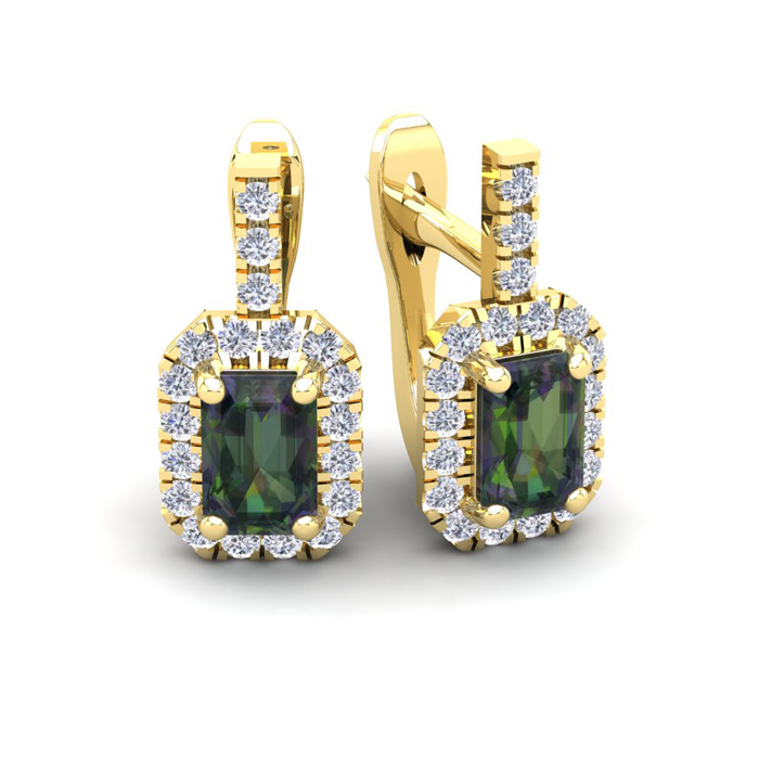 1 3/4 Carat Mystic Topaz & Halo Diamond Dangle Earrings in 14K Yellow Gold (3.4 g),  by SuperJeweler