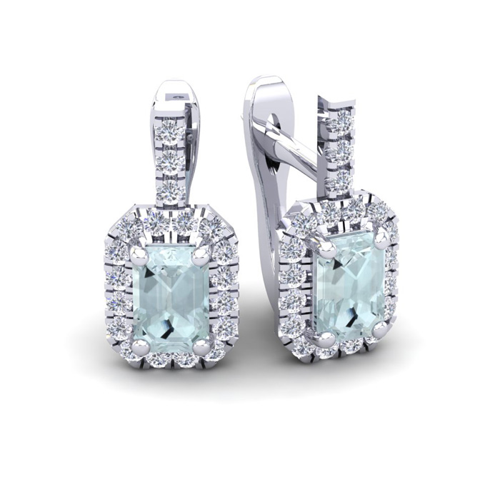 1 2/3 Carat Aquamarine & Halo Diamond Dangle Earrings in 14K White Gold (3.4 g),  by SuperJeweler