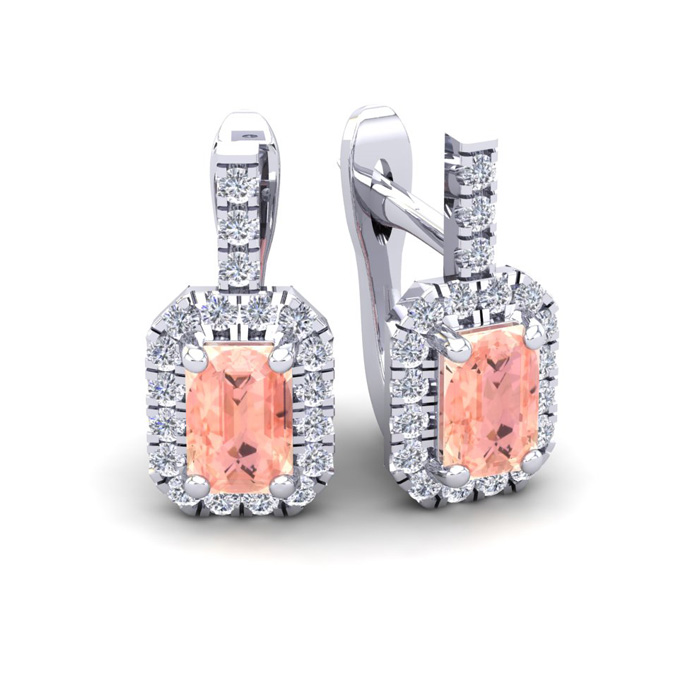 1-3/4 Carat Octagon Shape Morganite Earrings & Diamond Halo Dangle In 14K White Gold (3.4 G) (I-J, SI2-I1) By SuperJeweler