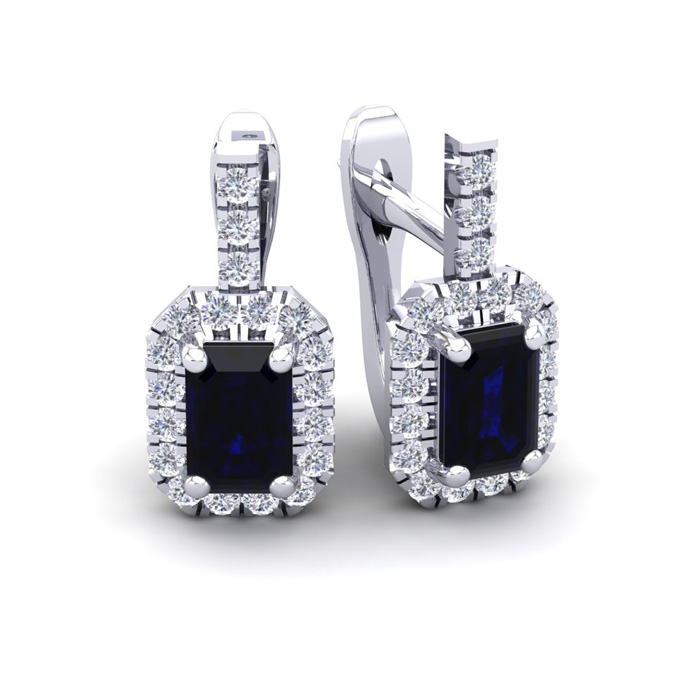 2 Carat Sapphire & Halo Diamond Dangle Earrings in 14K White Gold (3.4 g),  by SuperJeweler