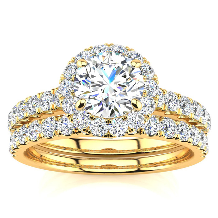 Gorgeous 1.5 Carat Pave Diamond Bridal Engagement Ring Set in 14k Yellow Gold  Size 6 by SuperJeweler