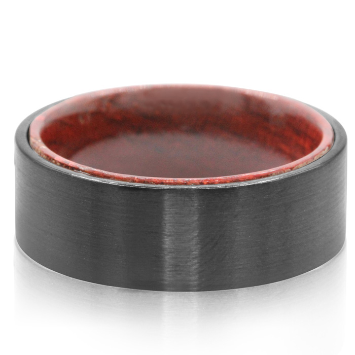 8MM Brushed Black Tungsten & Ethically Sourced Koa Wood Flat Top Ring by SuperJeweler