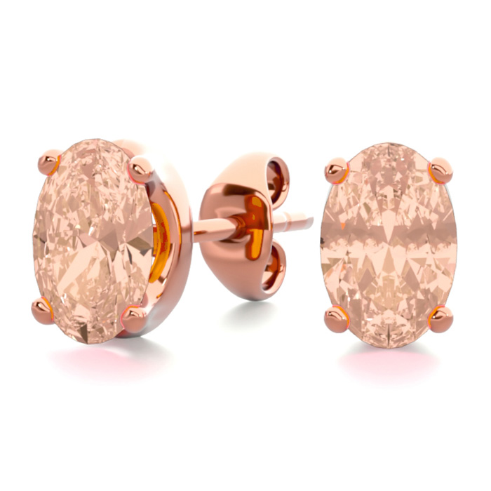 3/4 Carat Oval Shape Morganite Stud Earrings in 14K Rose Gold Over Sterling Silver by SuperJeweler