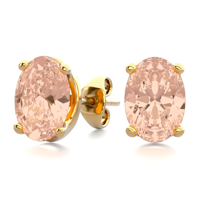 1.25 Carat Oval Shape Morganite Stud Earrings in 14K Yellow Gold Over Sterling Silver by SuperJeweler