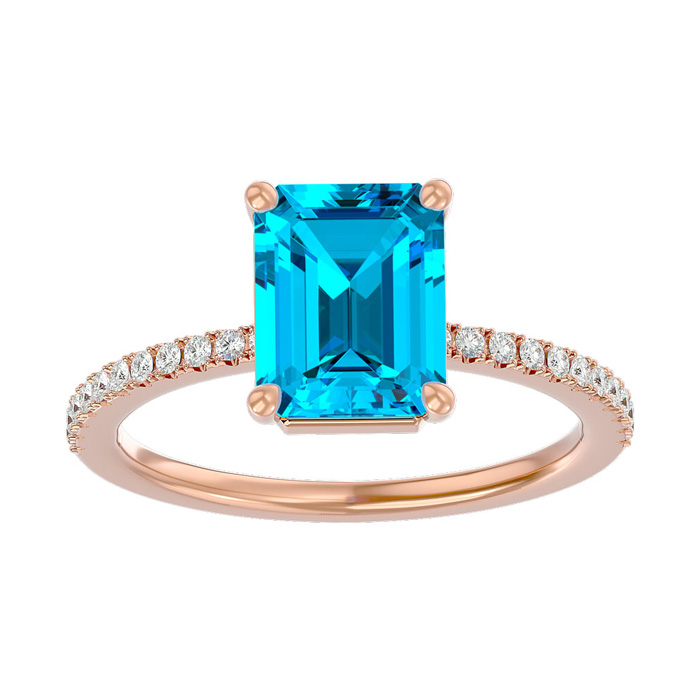 2 Carat Blue Topaz & Diamond Ring in 14K Rose Gold (2.6 g),  by SuperJeweler