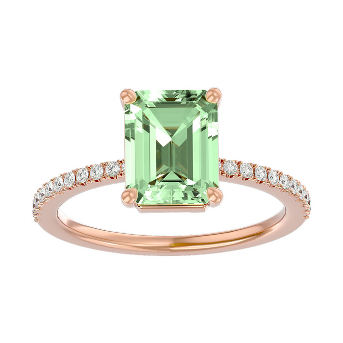 1.5 Carat Green Amethyst & Diamond Ring in 14K Rose Gold (2.6 g),  by SuperJeweler