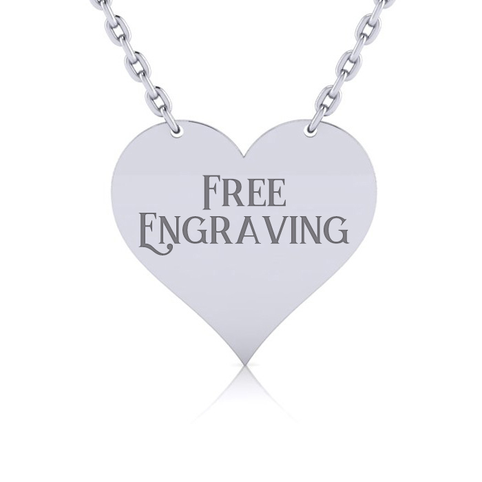 Sterling Silver Heart Necklace W/ Free Custom Engraving, 18 Inches By SuperJeweler