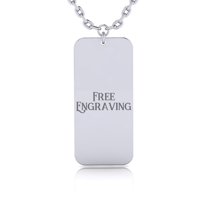 Sterling Silver Rectangular Tag Necklace w/ Free Custom Engraving, 18 Inches by SuperJeweler