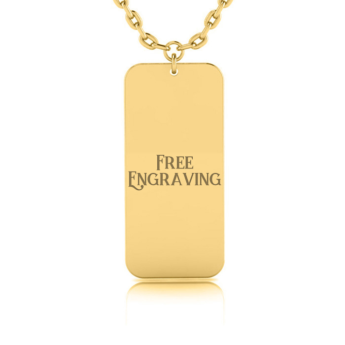 14K Yellow Gold (4.9 g) Over Sterling Silver Rectangular Tag Necklace w/ Free Custom Engraving, 18 Inches by SuperJeweler