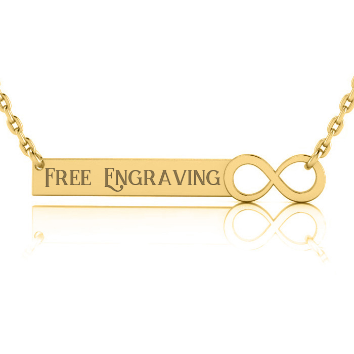 14K Yellow Gold (3.5 g) Over Sterling Silver Infinity Bar Necklace w/ Free Custom Engraving, 18 Inches by SuperJeweler