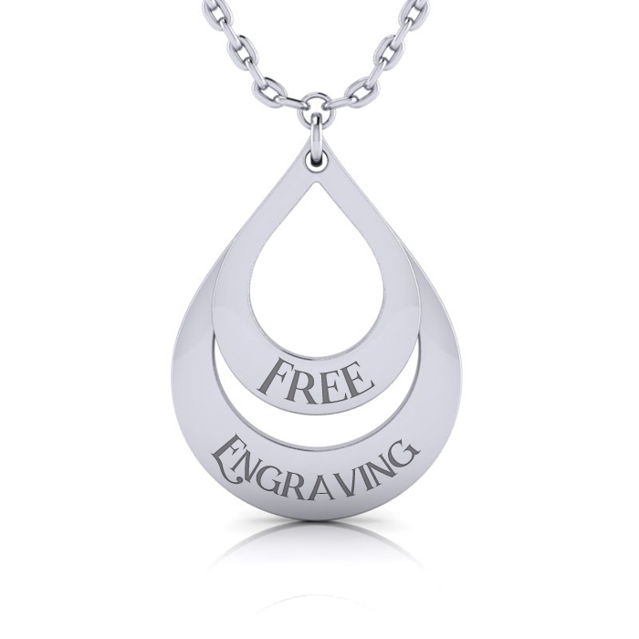 Sterling Silver Double Teardrop Necklace w/ Free Custom Engraving, 18 Inches by SuperJeweler