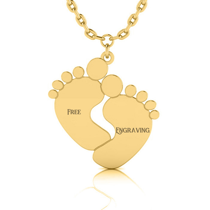 14K Yellow Gold (4.2 g) Over Sterling Silver Footprint Necklace w/ Free Custom Engraving, 18 Inches by SuperJeweler