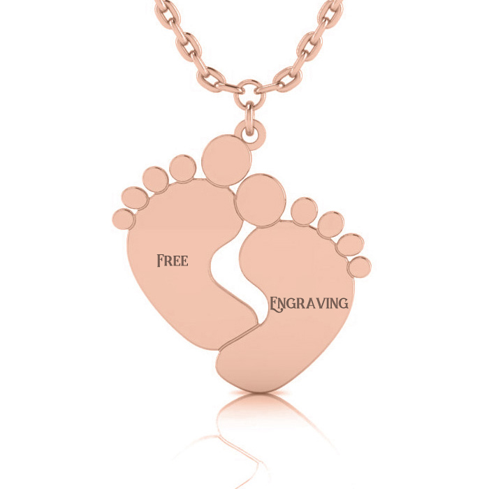 14K Rose Gold (4.2 g) Over Sterling Silver Footprint Necklace w/ Free Custom Engraving, 18 Inches by SuperJeweler