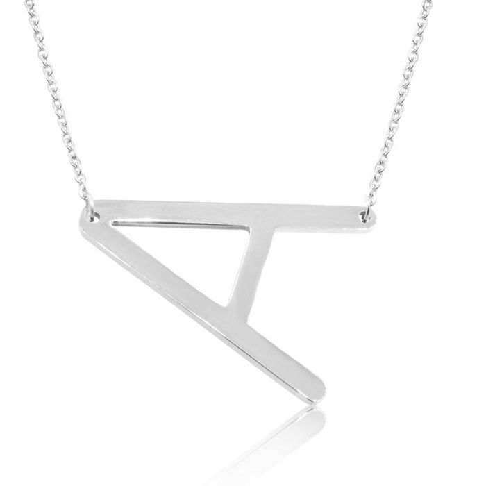 A Initial Sideways Necklace in Silver Overlay, 18 Inches by SuperJeweler