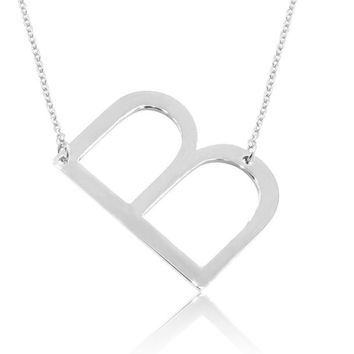 B Initial Sideways Necklace in Silver Overlay, 18 Inches by SuperJeweler